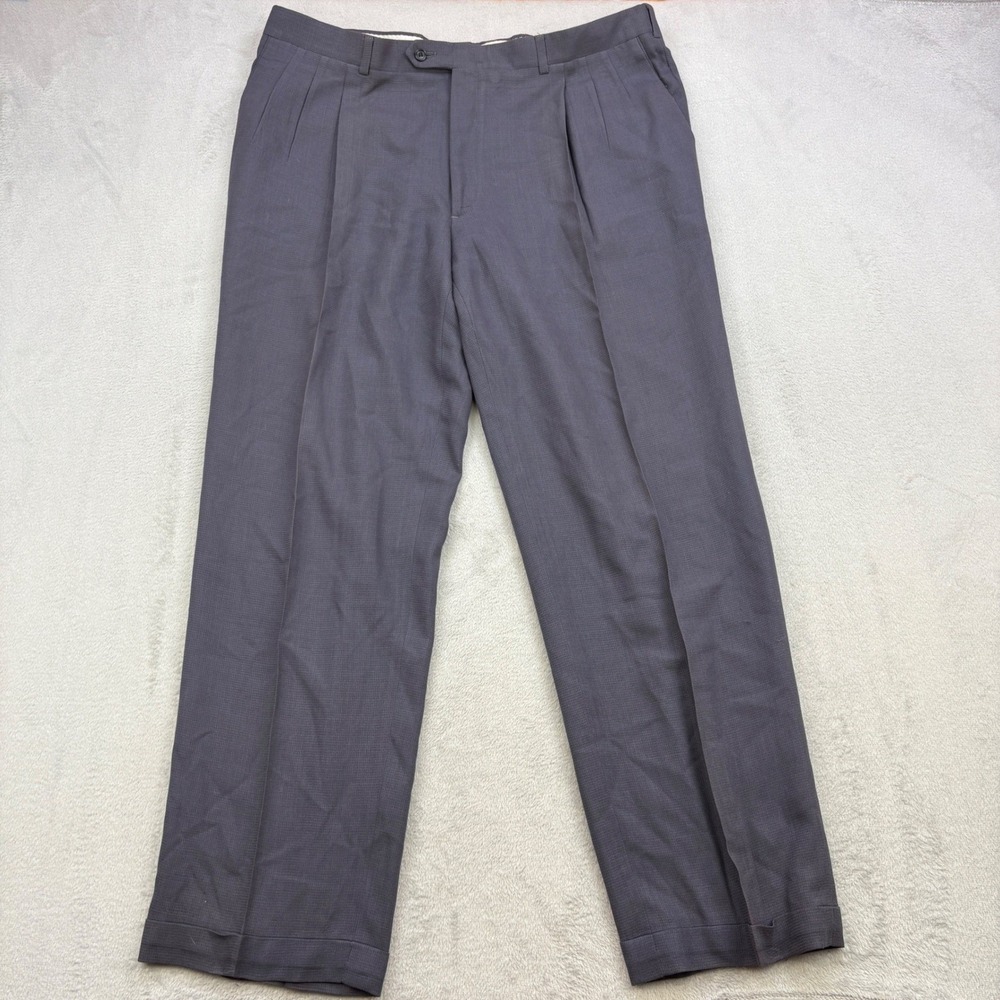Christian Dior Dress Pants Mens 40x32 Gray Pleated Cuffed Wool Slacks Luxury 90s